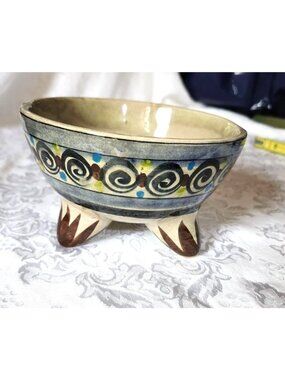 Hand-Painted Tonala Swirl Pattern Ceramic Bowl Footed